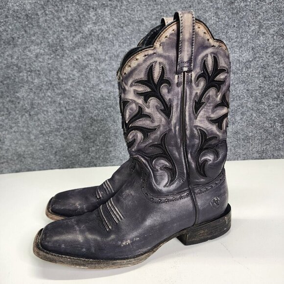 ARIAT Ombre Black Sz 10.5 D Men Cowboss Square-Toe Western‎ Leather Cowboy Boots - Picture 9 of 16